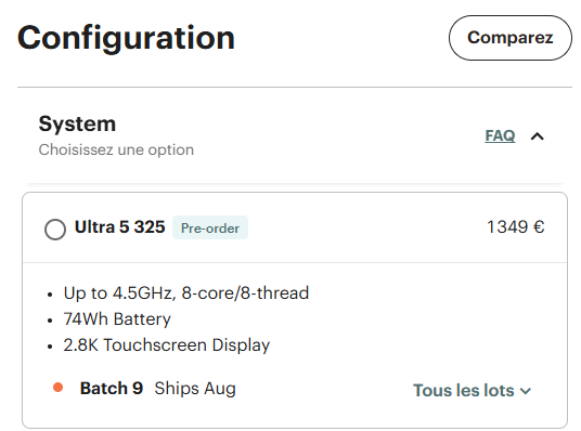 Configurateur - laptop framework
