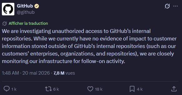 GitHub confirme un accès non autorisé à ses dépôts internes