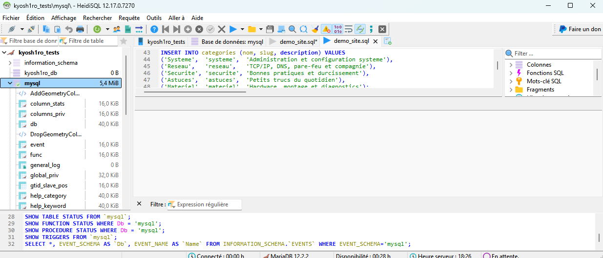 HeidiSQL : un client SQL gratuit pour MySQL, MariaDB et PostgreSQL