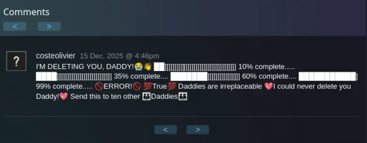 Exemple malware steam comments