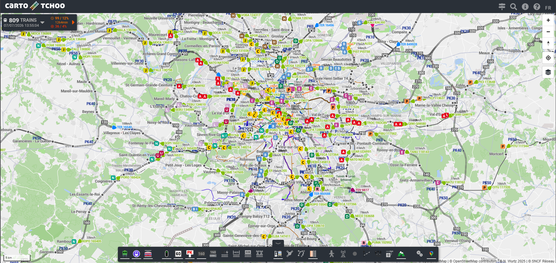 Tchoo : une carte en temps réel pour suivre les trains en France