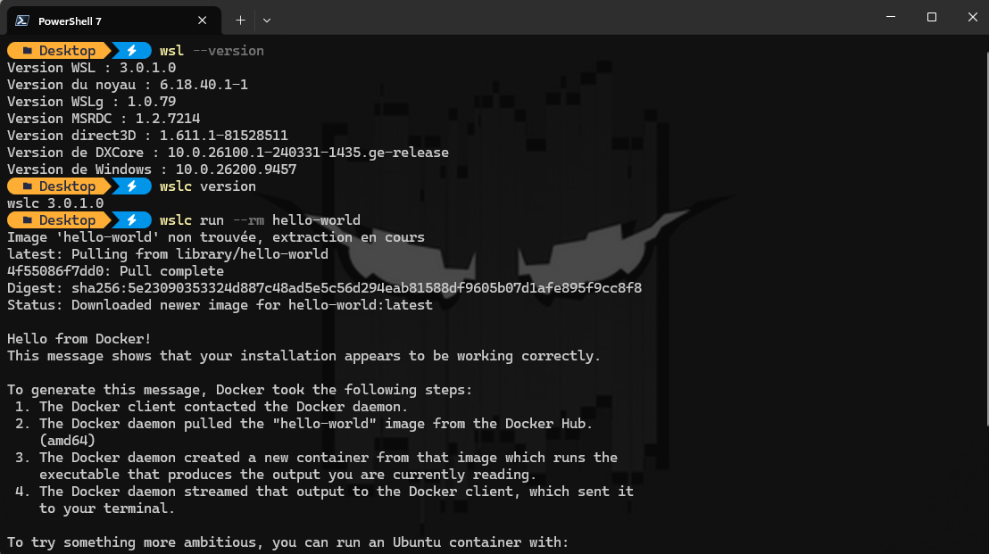 WSL permet de lancer des conteneurs Linux avec wslc